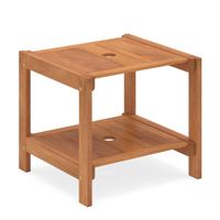 costway mesa auxiliar de madera para jardin con 2 niveles de almacenamiento y orificio para sombrilla de 4 cm 51x48x45 cm para patio terraza o balcon