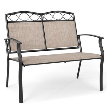 Costway Banco Exterior para 2 Personas de Metal Resistente con Tela Transpirable y Carga Máxima 300 kg para Jardín Porche o Piscina