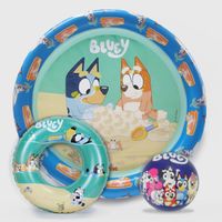 set de piscina flotador hinchable y pelota pvc 14 cm bluey 6179