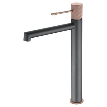 Grifería Monocomando Para Lavabo Alto En Latón Color Gris Canón Mate Con Cartucho Cerámico
