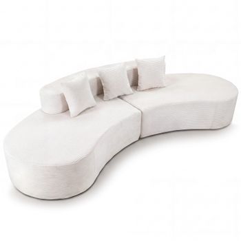 Costway Sofá Curvado 5 Plazas Modular Funda Pana Lavable Relleno Esponja Alta Densidad 3 Almohadas Base Antideslizante sin Montaje para Salón Beige