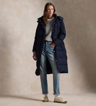 Polo Ralph Lauren para mujer. 211941005001 Abrigo de plumón con capucha marino (L), Casual, Algodón