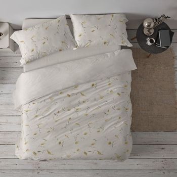 Funda Nórdica 50% Algodón Diseño Botánico Rosa Palo 90 X 190/200 Cm - Ocre - Burrito Blanco
