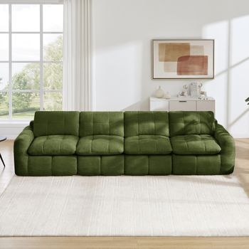 Sofá Modular 4 Plazas De Chenilla Verde Sin Estructura 334x97x68cm