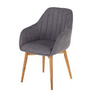 sillon de comedor de tejido gris y patas de roble