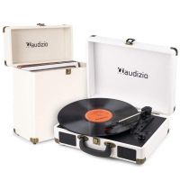 tocadiscos audizio rp116cr bluetooth bidireccional con altavoces y estuche crema