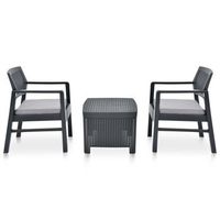 conjunto de muebles de jardin 3 uds  mesa y sillas plastico gris antracita