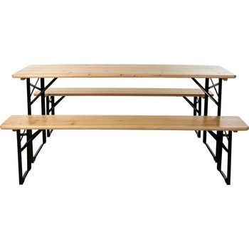 Mesa + 2 Bancos Plegables Madera Ambiance
