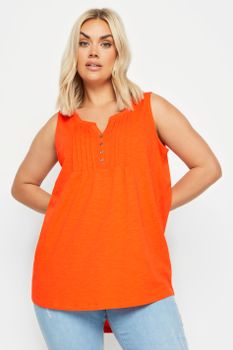 Yours Camiseta Naranja Vitamina Sin Mangas De Algodón Con Jaretas, Mujer Curvy Y Tallas Grandes, Yours