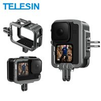 telesin-funda con marco de aleacion de aluminio para gopro 12 hero 12 11 10 9 camara de accion carcasa protectora para vlog soporte para zapata fria