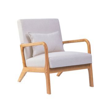 Butaca Nicole De Estilo Nórdico De Madera Asiento Y Respaldo Acolchados Con Cojín Lumbar En Color Beige 78 X 65 X 75 Cm