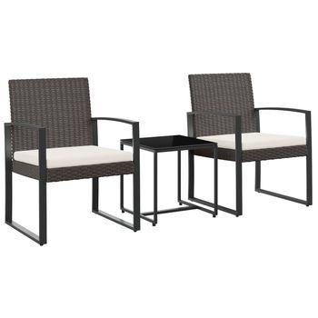 Conjunto Comedor Jardin 3 Uds | Mueble Jardin Mesa Y Sillas Y Cojines Pp Aspecto Ratán Marrón