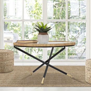 Mesa de centro de hierro, madera y cristal ø 80x46,5 cm