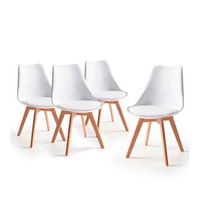 pack de 4 sillas tulipa estilo nordico patas en madera en color blanco