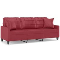 sofa de 3 plazas con cojines cuero sintetico rojo tinto 180 cm vidaxl