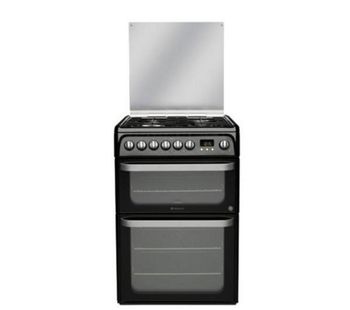 HOTPOINT HUD61K Dual Fuel Cooker - Black, Black