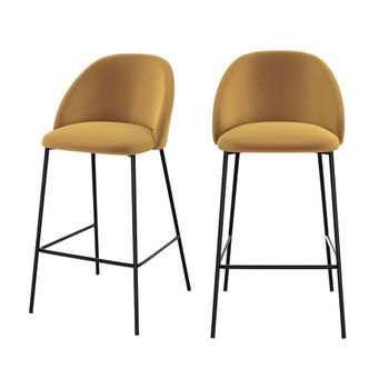 Set de 2 sillas para isla de cocina de terciopelo amarillo 66 cm