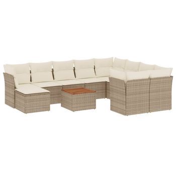Set De Sofás De Jardín 11pzas Con Cojines Ratán Sintético Beige Vidaxl