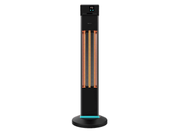 Calefactor - Cecotec ReadyWarm 2000 Power Tower, 2000W, Tecnología halógena, 3 Potencias, Mando a distancia y display, Uso exterior, Negro/Plata