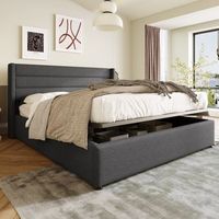 cama contenedor 140 x 200 cm - tela de lino - somier de laminas - color gris