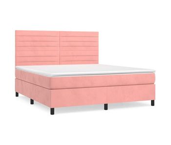 Cama box spring con colchón terciopelo rosa 160x200 cm rayas horizontales