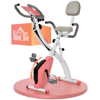 HOMCOM Bicicleta Estática Plegable con Altura y Resistencia Magnética Ajustables Pantalla LCD Asiento con Respaldo 97x51x115 cm Rosa   Aosom España