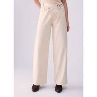 liu jo pantalones pantalon straight con cinturilla asimetrico para mujer