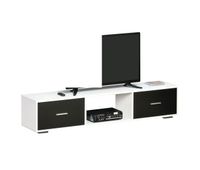 mueble de tv para televisores de hasta 60 mesa para tv de salon estilo moderno con 2 cajones y compartimento abierto 140x30x32 cm blanco y negro
