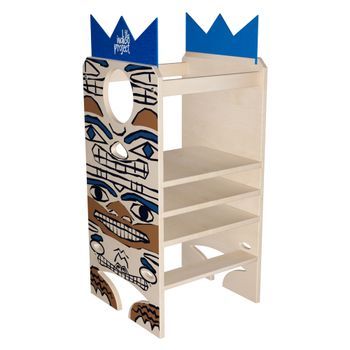 Totem - Torre Montessori Multifunción 3 En 1 Para Niños A Partir De 24 Meses, 47,5 X 104,5 X 45,5 Cm Con Pizarra Y Canasta De Madera