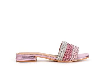 zapatilla efecto laminado con pedrería pink