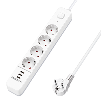 Aigostar Regleta alargador de 4 enchufes con cable de 3 metros e interruptor de 3 USB