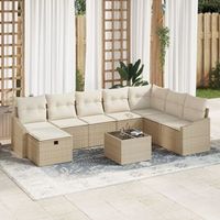 juego de sofa de jardin de 9 piezas con cojines beige poliratan v7917 unico  beige
