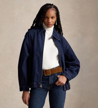 Polo Ralph Lauren para mujer. 211B17294001 Chaqueta de denim con cremallera azul (L), Casual, Algodón