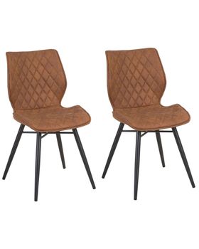 Conjunto de 2 sillas de comedor  tela marrón dorado