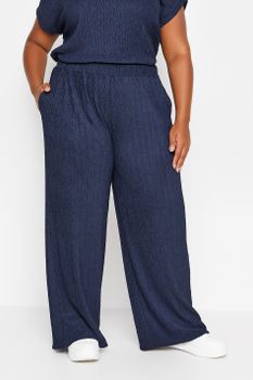 Yours Pantalones Azules Anchos Textura Rugosa, Mujer Curvy Y Tallas Grandes, Yours