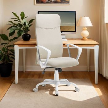 Silla ergonómica y giratoria con altura regulable de color beige