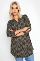 yours camisa negra 3 botones estampada mujer curvy y tallas grandes yours