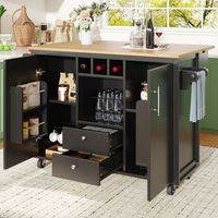 isla de cocina de 120x7345x92cm tablero plegable pano de cocina especiero estante en la puerta botellero color negro