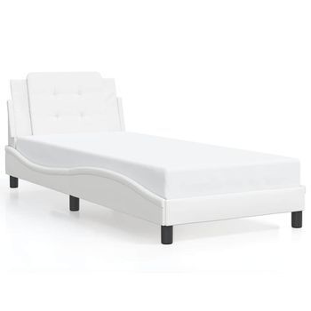 Cama Individual | Cama Para Adultos | Estructura De Cama Con Cabecero Cuero Sintético Blanco 80x200cm