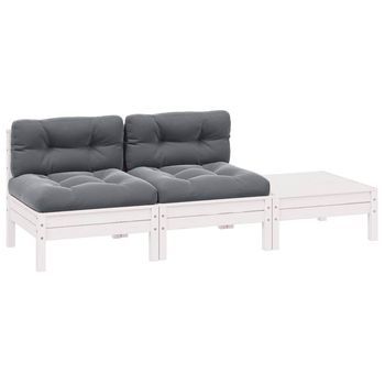 Muebles De Jardín 3 Uds | Mesa Y Sillas Y Cojines Blanco Madera Maciza Pino