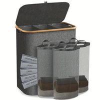 cesto de lavanderia multifuncional con 3 bolsas de malla y etiquetas de clasificacion - cesta de almacenamiento plegable de tela oxford grey
