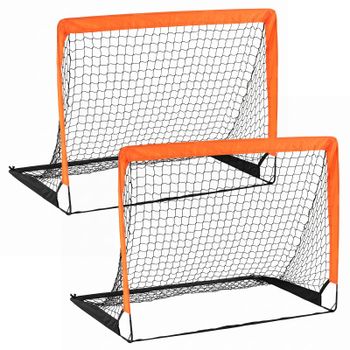Costway Portería de Fútbol Infantil Pop up Tamaño Pequeño 2 Unidades con Postes Fibra Vidrio Montaje Rápido Portátil para Jardín Parque Verde