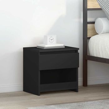 Mesita De Noche - Mueble Para Dormitorio - Madera Contrachapada - Negro (40x30x39cm)