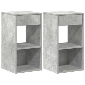 Pack 2 Uds Mesitas De Noche | Mesilla De Noche Con Cajón Gris Hormigón 35x34x66,5 Cm
