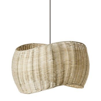 Lámpara Colgante Pantalla De Ratán Estructura De Hierro Estilo Boho Iluminación Natural Coamo