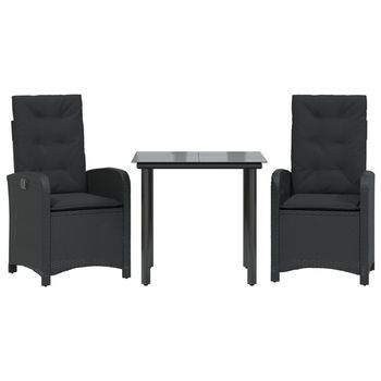 Set Comedor De Jardín 3 Pzas Con Cojines Ratán Sintético Negro Cfw907992