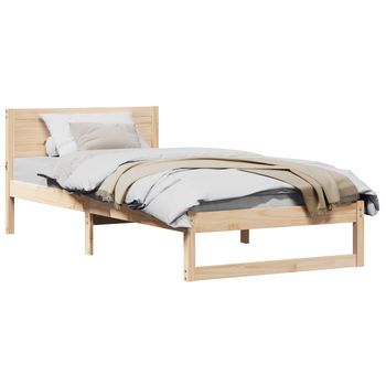 Cama Individual | Cama Para Adulto | Estructura De Cama Natural 90 X 200 Cm Madera De Pino Macizo