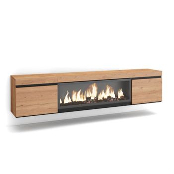 Mueble tv efecto madera roble 208x35x45cm chimenea efecto fuego xxl