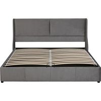 cama de matrimonio con respaldo acolchado diseno de oreja caja de almacenamiento hidraulico 160x200 cm color gris alta resistencia 300 kg materiales premium facil instalacion sin colchon