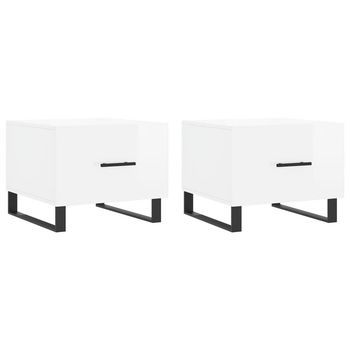 Mesa De Centro 2 Uds Madera Ingeniería Blanco Brillo 50x50x40cm Vidaxl